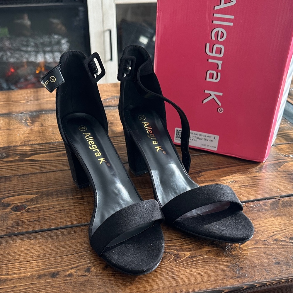Allegra K Black Ankle Strap Heels